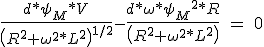 \frac{d*\psi _M*V}{\left( R^2+\omega ^2*L^2 \right)^{1/2}}-\frac{d*\omega * {\psi _M}^2*R}{\left( R^2+\omega ^2*L^2 \right)}\ =\ 0